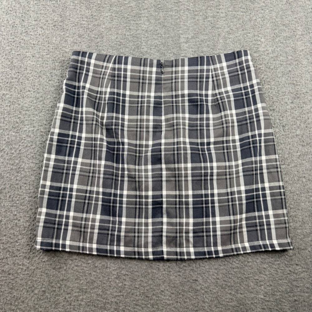 Aeropostale Plaid Mini Skirt Gray Black Women's L Large High Waisted Front Slits - Picture 2 of 8